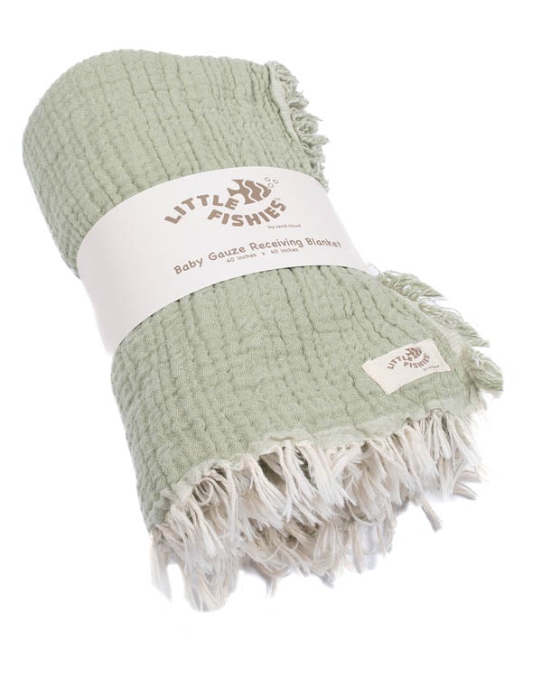 Little Fishies Gauze Receiving Blanket – Sage - SAND CLOUD