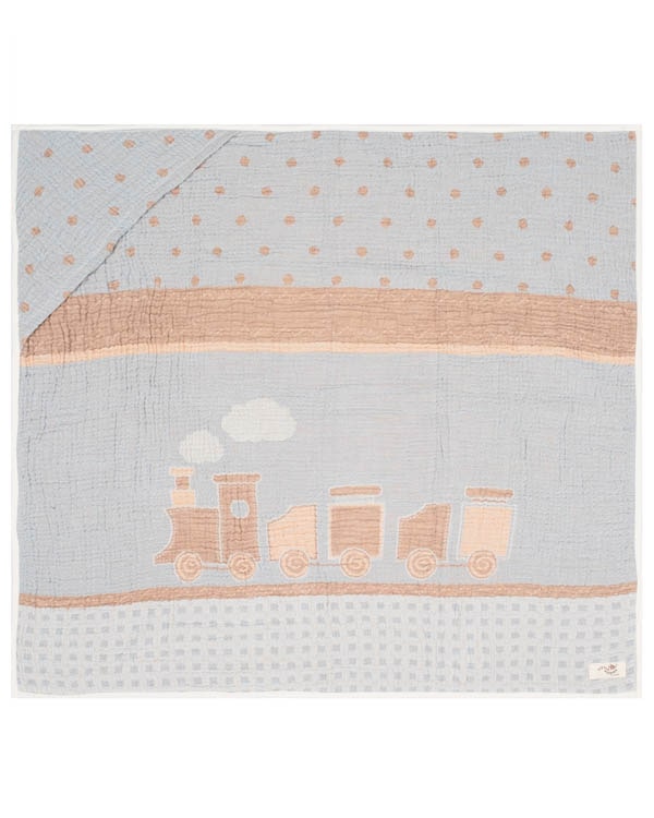 Choo-Choo Train Gauze Hooded Blanket Single - SAND CLOUD