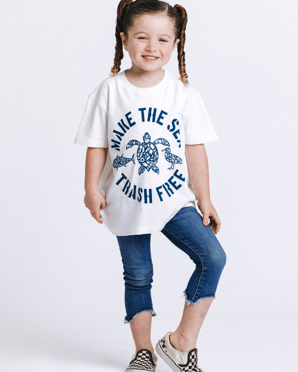 Make The Sea Trash Free Kids Tee – White - SAND CLOUD