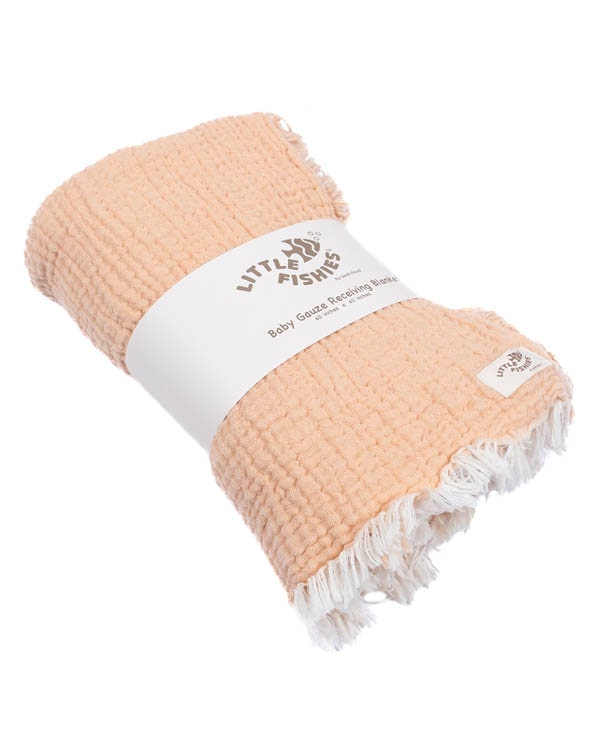 Little Fishies Gauze Receiving Blanket – Peach Fuzz - SAND CLOUD