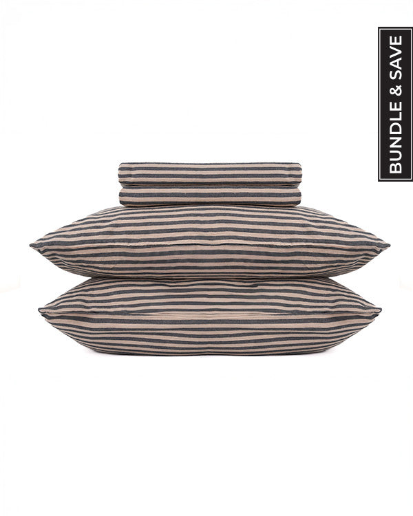 Classic Micro Twill Stripe Melange Sheet Set Steel Grey - SAND CLOUD