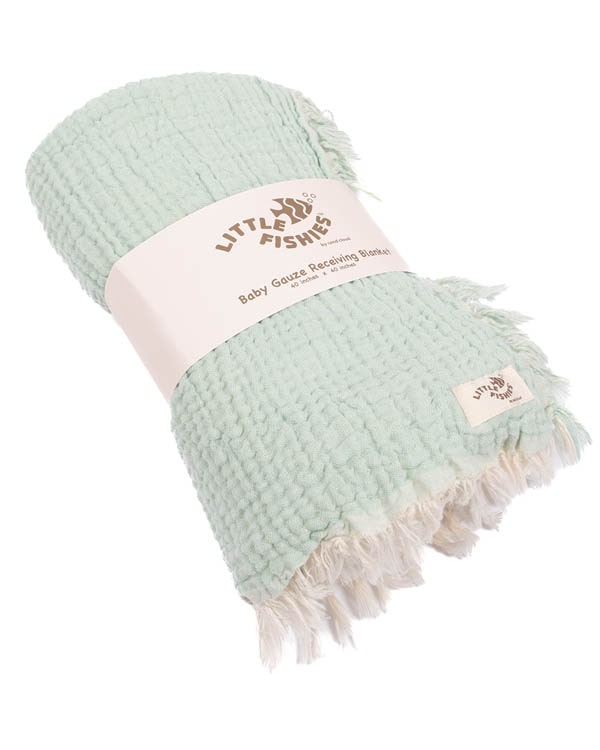 Little Fishies Gauze Receiving Blanket – Seafoam - SAND CLOUD