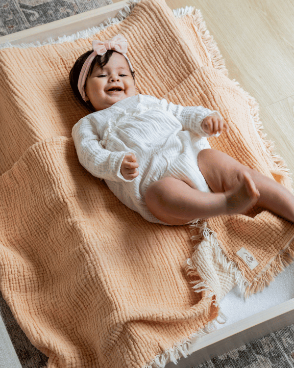 Little Fishies Gauze Receiving Blanket – Peach Fuzz - SAND CLOUD