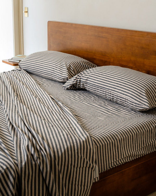 Classic Micro Twill Stripe Melange Sheet Set Steel Grey - SAND CLOUD