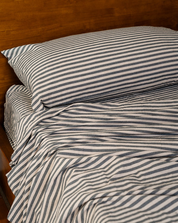Classic Micro Twill Stripe Melange Flat Top Sheet Steel Grey - SAND CLOUD