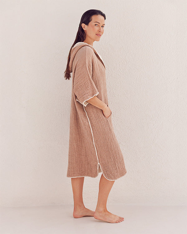 Falta Gauze Hooded Poncho – Warm Taupe - SAND CLOUD