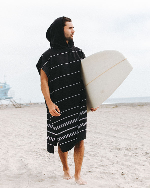 Classic Stripe Hooded Poncho Black - SAND CLOUD
