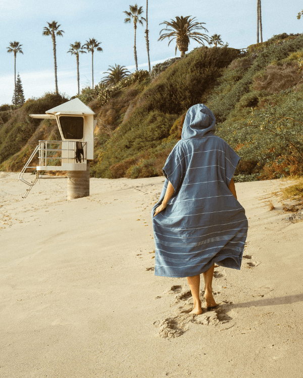 Classic Stripe Hooded Poncho Slate Blue - SAND CLOUD