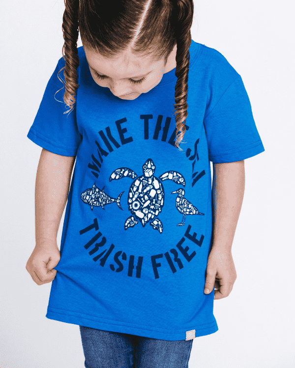 Make The Sea Trash Free Kids Tee – Sapphire Blue - SAND CLOUD
