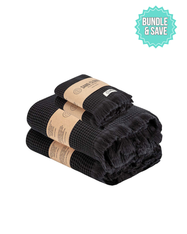 Micro Waffle XL Bath Bundle – Black - SAND CLOUD