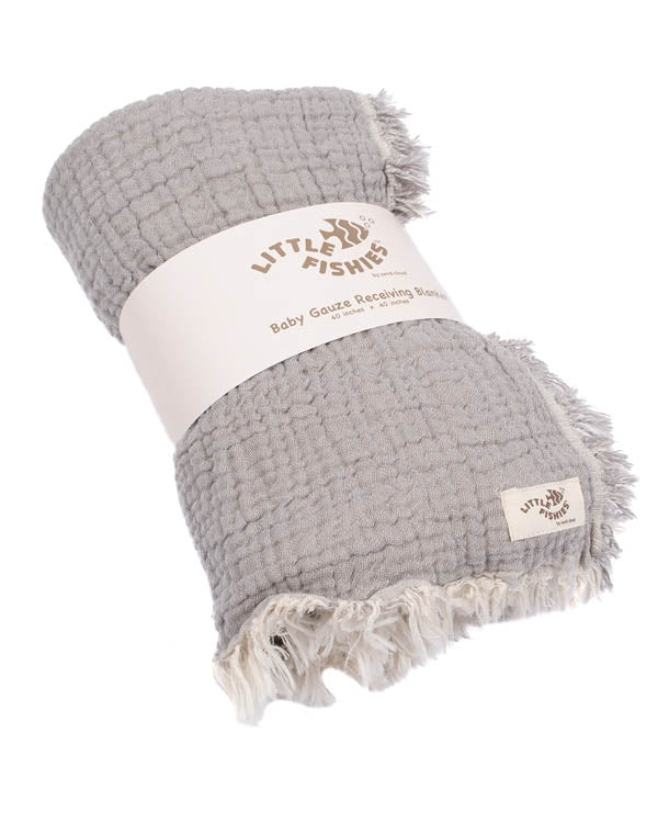 Little Fishies Gauze Receiving Blanket – Grey - SAND CLOUD