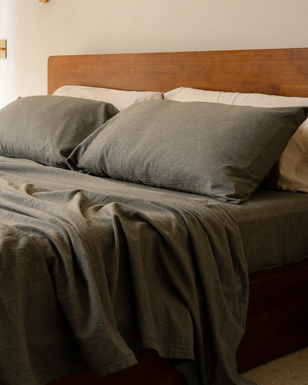 Classic Micro Twill Solid Melange Pillowcase Set Moss - SAND CLOUD