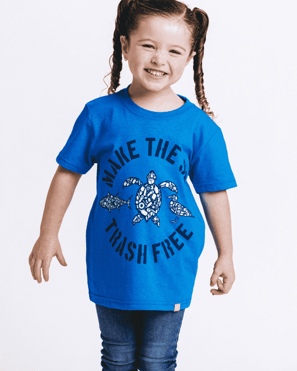 Make The Sea Trash Free Kids Tee – Sapphire Blue - SAND CLOUD