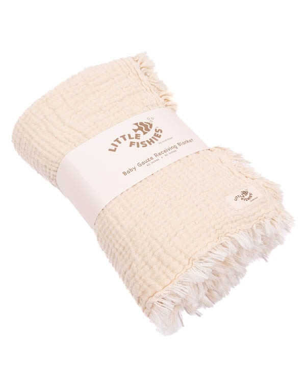 Little Fishies Gauze Receiving Blanket – Natural - SAND CLOUD