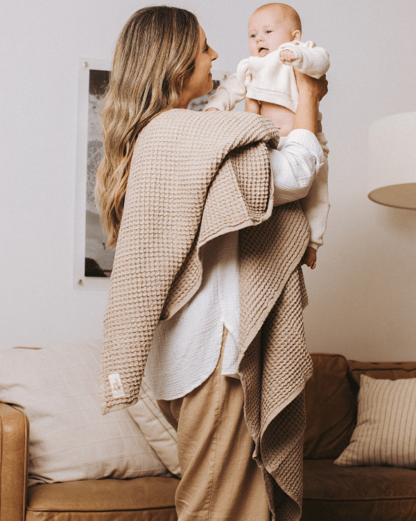 Little Fishies Waffle Blanket – Warm Taupe - SAND CLOUD