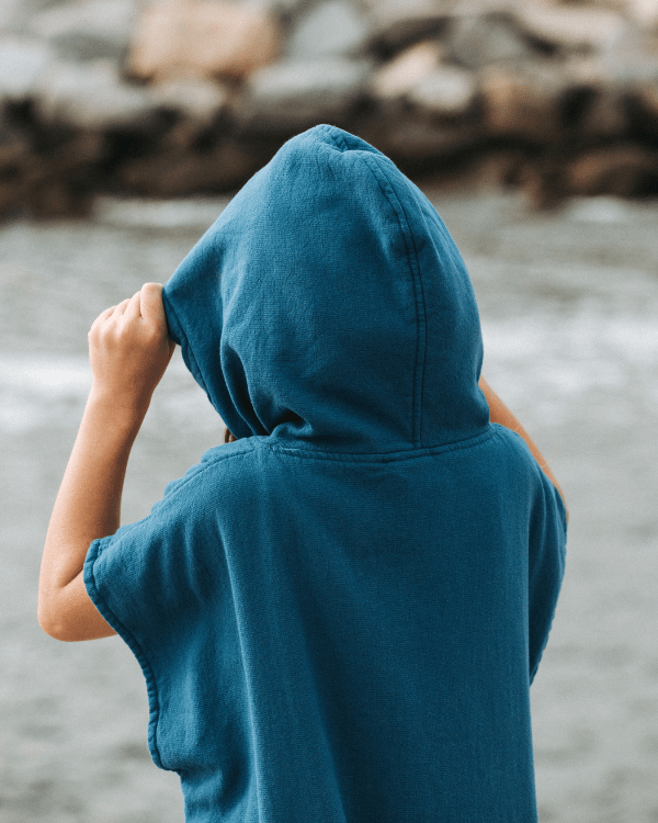 Terra Hooded Poncho Youth – Teal Blue - SAND CLOUD