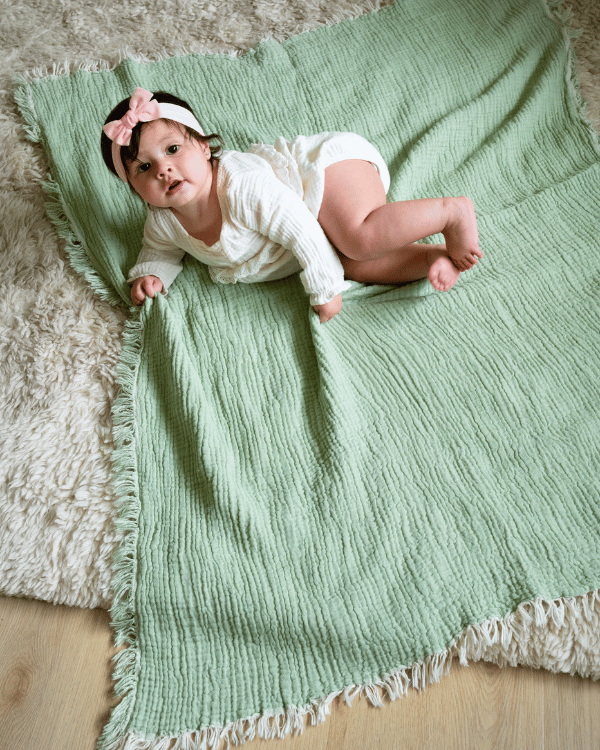 Little Fishies Gauze Receiving Blanket – Sage - SAND CLOUD