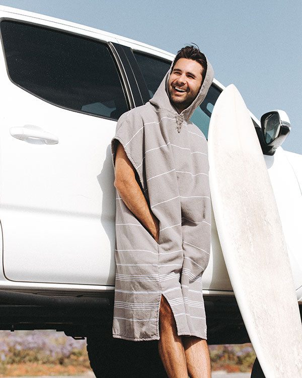 Classic Stripe Hooded Poncho – Grey - SAND CLOUD