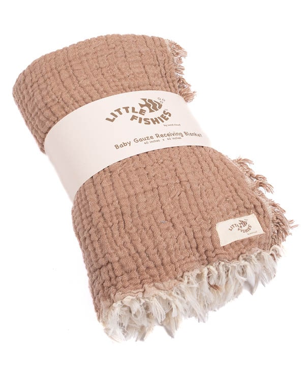 Little Fishies Gauze Receiving Blanket – Warm Taupe - SAND CLOUD