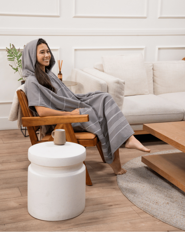 Classic Stripe Hooded Poncho – Grey - SAND CLOUD