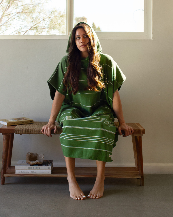 Classic Stripe Hooded Poncho – Green - SAND CLOUD