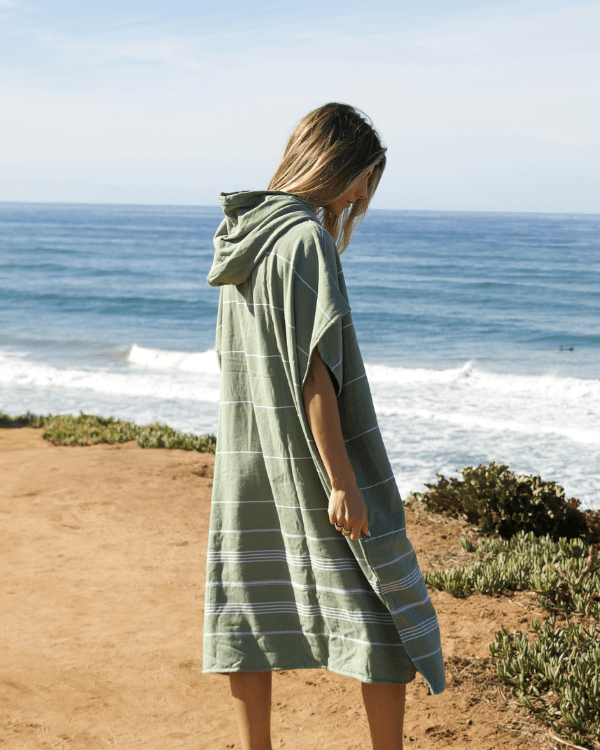 Classic Stripe Hooded Poncho – Hedge Green - SAND CLOUD