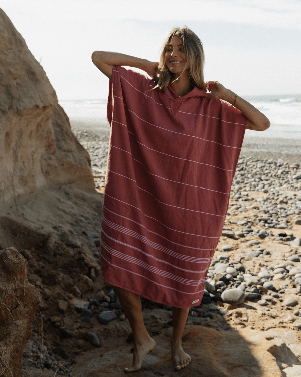 Classic Stripe Hooded Poncho – Withered Rose - SAND CLOUD