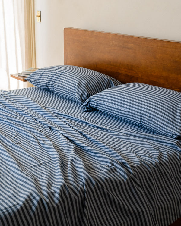 Classic Micro Twill Stripe Melange Sheet Set Indigo - SAND CLOUD