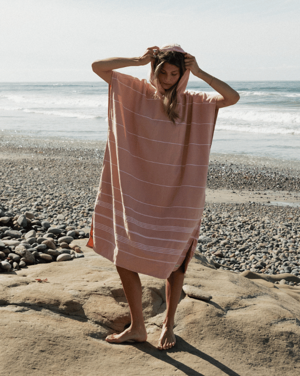Classic Stripe Hooded Poncho – Misty Rose - SAND CLOUD