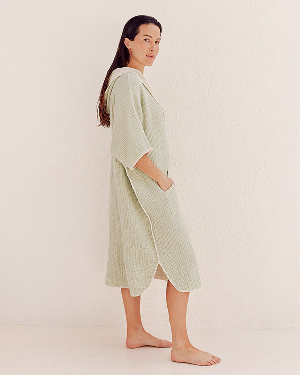 Falta Gauze Hooded Poncho – Sage - SAND CLOUD